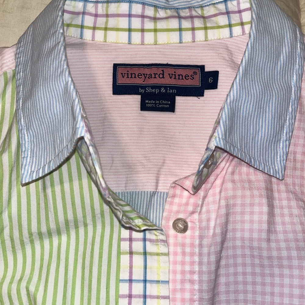 Vineyard Vines Mixed Media Striped Button-Up Shirt size 6 100% cotton - Picture 2 of 10